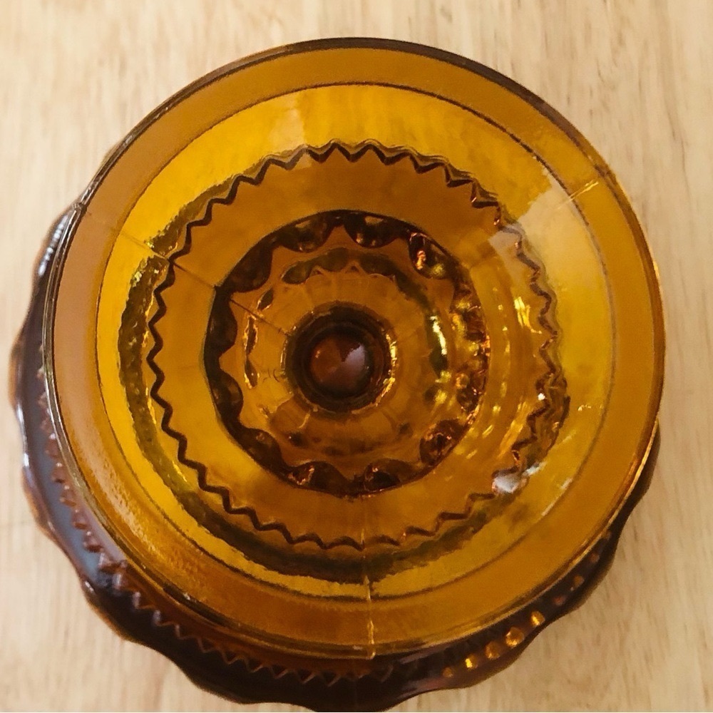 Indiana Glass King’s Crown Golden Amber Compote Thumbprint Pedestal Dish Vintage - Picture 7 of 11
